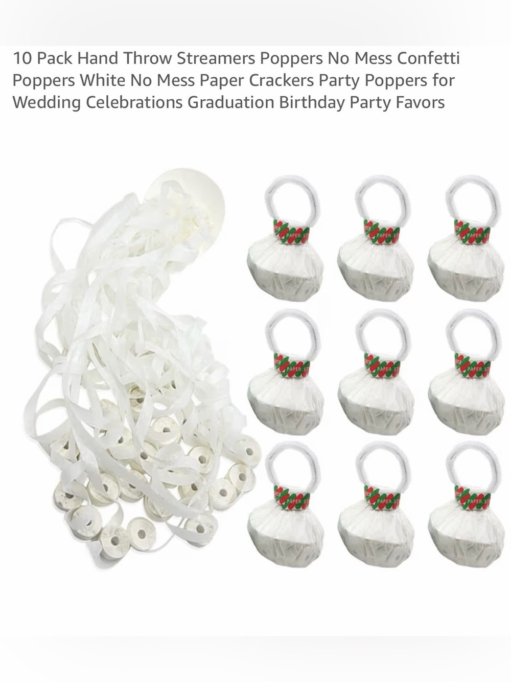 White No-Mess Paper Party Poppers 70+ Streamers Celebration - Picture 1 of 4